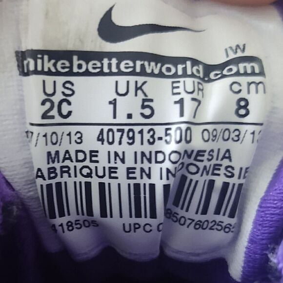 Nike Diamond Turf 2 (TD) Toddler/Infant Sneakers Sz 2C 407913 500 Purple Gold - Picture 7 of 7